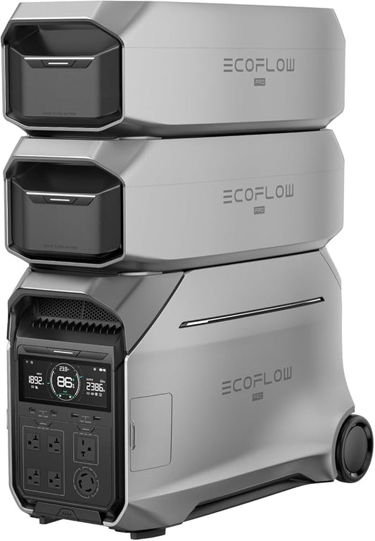 EF ECOFLOW 12kWh Portable Power Station: DELTA Pro 3 with 2 Extra Battery, 120/240V 4000W AC Output, Solar Generator for Home Use, Camping, Emergencies, Power Outages, RVs, and Outdoor Generators