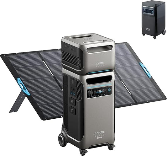 Anker SOLIX F3800 Plus Portable Power Station and BP3800 Expansion Battery with 400W Solar Panel, 7.68kWh, 6000W AC Output, Generators for Home Use, Works with Generator, Power Outages